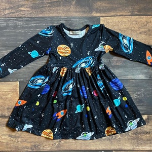 Space Print Long Sleeve Dress