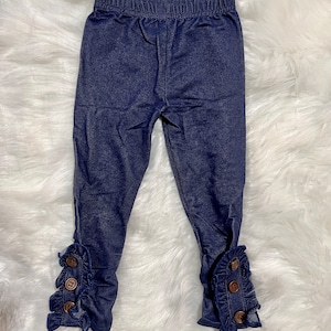 Denim Knit Side Ruffle Buttons Girl Legging