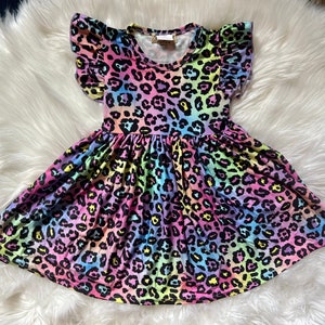 Rainbow Cheetah Leopard Print Twirly Dress