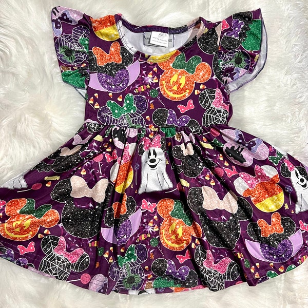 Mouse Halloween Pumpkin Twirly Dress