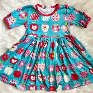 Apple Print Back to School Pocket Twirly Dress