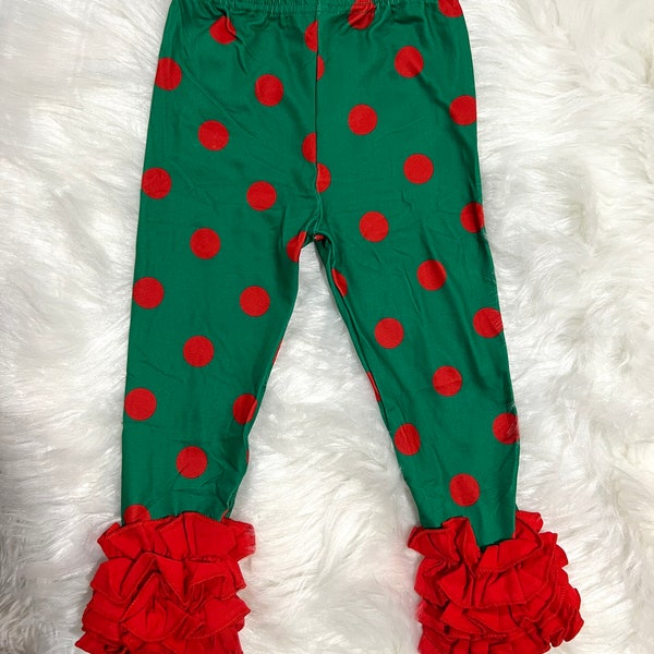 Christmas Green with Red Polka Dots Icing Ruffle Legging