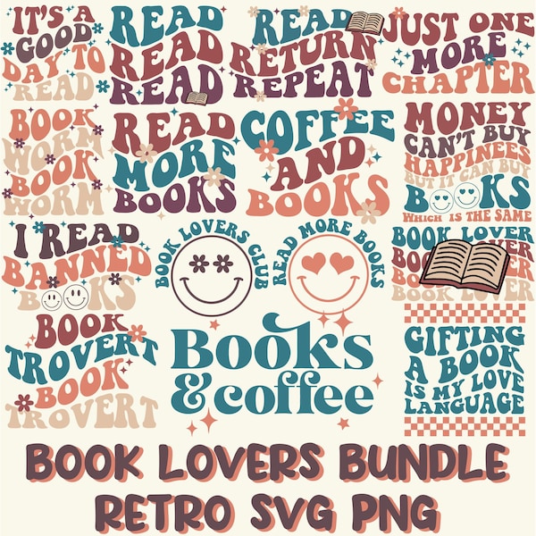 Retro Book Lover SVG Bundle, Reading SVG Bundle, Books SVG, Bookish Svg, Book Lover Retro svg, Teacher svg, Bibliothécaire svg, Book Lover Shirt