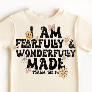 Fearfully & Wonderfully Made Biblical Toddler Tee svg Png, Kids Jesus Sublimation Bible Verse Christian For kids, Smiley Grunge Design 127