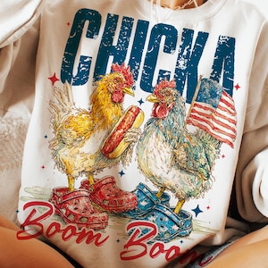 Retro Huhn 4. Juli Png, Chicka Boom Boom Png, USA Küken Png, Vaterländisches Hahn-Hemd Png, lustiger Bauer 4. Juli, Unabhängigkeitstag