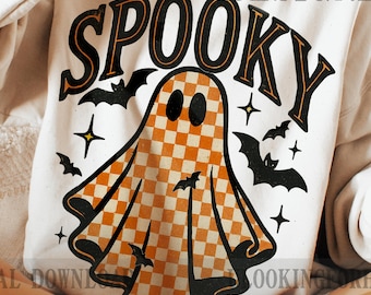 Fantasma espeluznante de Halloween (Png), fantasma coqueto (Png), Halloween preppy (Png), calabaza vintage (Png), fantasma a cuadros de Halloween (Png), ambiente espeluznante