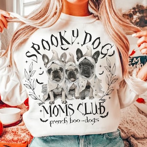 Spooky Dog Moms Club png, Franse boo-dog png, retro halloween png, franse bulldog png, hond moeder png, halloween hond png, halloween hond png