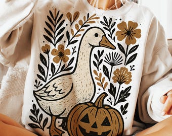 goose halloween fall png, Halloween Silly Goose floral boho, Halloween Goose Sublimation Design, Funny goose Halloween png, funny fall png