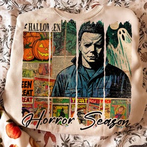 Temporada de terror PNG, Fantasma de Halloween vintage PNG, Diseño de camiseta de terror de Halloween, Sublimación de pincelada de Halloween, camiseta retro de Halloween png