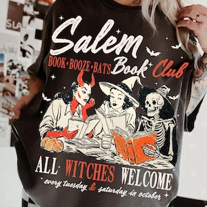 Witchy Book Club PNG, Spooky Girl Reading Png, Book Lover Halloween Design, Witches Salem Png, Salem, Massachusetts Halloween Design, Witch