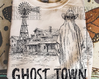 Smalltown ghost western ghost Png, Spooky Cowboy Ghost Png, Floral Autumn Western Cow Shirt Design, Country Halloween Boo Ghost Png