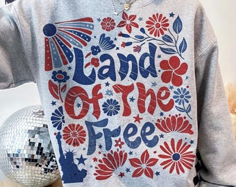 Land of the free boho style png, Preppy floral America png, 4th of July Png, America Checkered Png, Memorial Day PNG, America Png,USA png