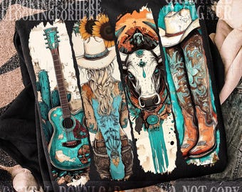 Western Cowgirl Png, Cowboy Boots Png, Cowprint png, Western Turquoise Png, Sunflower Png, Country popular now Png, Trendy Western Png