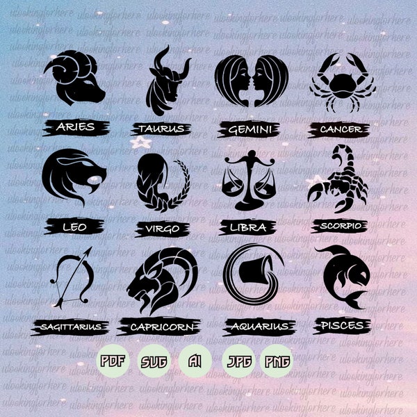 12 Zodiac Signs Bundle svg, Zodiac Signs Bundle svg, Astrology svg, Horoscope Bundle svg, Star Signs svg, eps, jpg, png