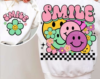 Groovy Sommer Lächeln PNG Sublimation, trendige Hoodie Vorne Hinten Design, Distressed Groovy Smiley Shirt, Ästhetische png