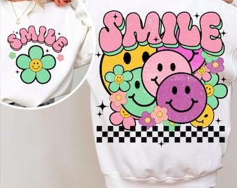 Groovy Summer Smile PNG Sublimation, Trendy Hoodie Front Back Design, Distressed Groovy Smiley Face Shirt, Aesthetic png