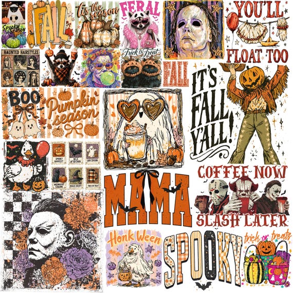 25+ Halloween fall trendy bundle png, horror halloween Pumpkin Png, fall pack Png, Vintage popular png, Halloween fall viral etsy shirt png