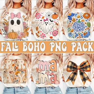 Bundle automne Boho automne rétro png, chemise automne png, automne coquette png, automne bohème tendance, png pour Thanksgiving, lot de sublimation automne