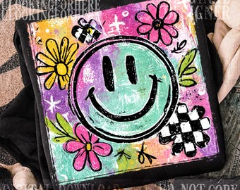 Retro Smiley Face Png, Smiley Floral png, Happy Face Png, Motivational Png, Self Love Png design, Mental Health Matters Png, Retro Pink png