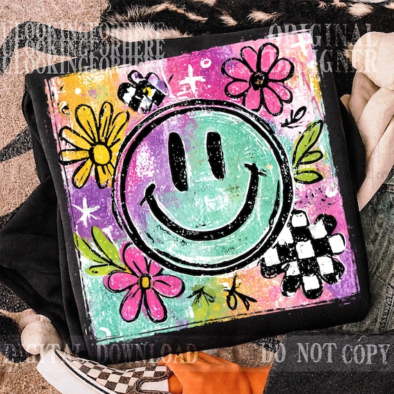 Retro Smiley Face Png, Smiley Floral png, Happy Face Png, Motivational Png, Self Love Png design, Mental Health Matters Png, Retro Pink png