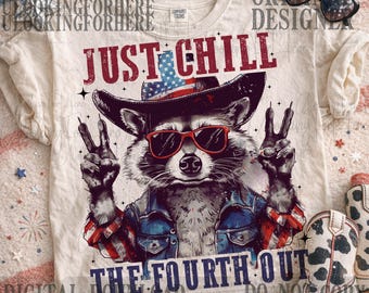 Raccoon Just chill the fourth out Png, America PNG, Retro 4th of July PNG, USA Png, Independence Day png, Funny Png, Raccoon png, Feral png