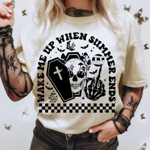 Wake Me Up When Summer Ends SVG PNG, Halloween Sublimation Png, Trendy Halloween Design, Skeleton svg, Coffin Png, Spooky, Funny halloween