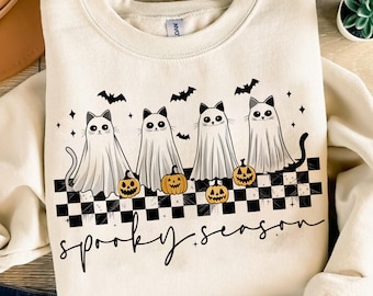 Retro Ghost Cat PNG, Spooky Season PNG, Halloween Ghost Cat Png, Halloween Pumpkin Cat Png, Cat Halloween Png, Cute Boo Cat Halloween Png