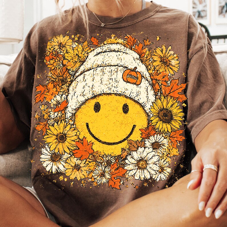 Floral Fall Smiley Face Png, Fall Png, Fall Pumpkin Sublimation Png ...