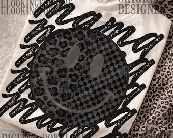 Retro Mama leopard checkered smiley face PNG, Funny Mom Life Sublimation Design, mothers day gift (Digital Download)