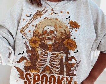 Griezelig seizoen Halloween png, retro halloween png, trending png, skelet png, spookachtig png, herfst png, spookachtige schedel png, herfstskelet png
