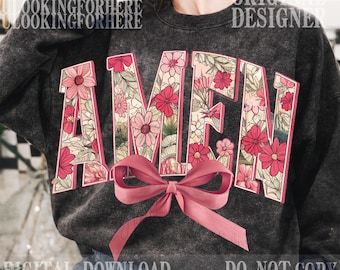 Watercolor amen flowers png, easter png, Easter Jesus png, amen coquette bow png, retro easter png, bible verse png, christian easter png