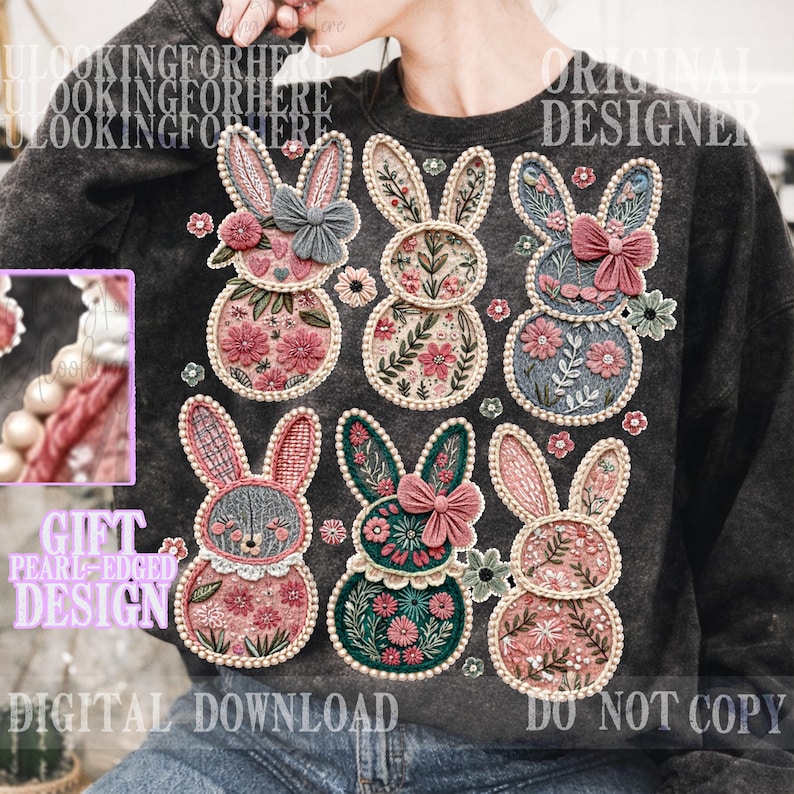 Coquette Easter Bunny Floral png, Easter Bunny png, Coquette Easter png, Retro Easter png, Girly Easter Kids Bow, Bunny png, Spring Floral image 3