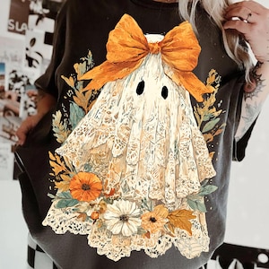 Halloween fall Ghost lace Png, girly Pink Pumpkin Png, bow Floral Fall Png, Halloween Png, Autumn Vibes Png, Spooky Season Png popular now