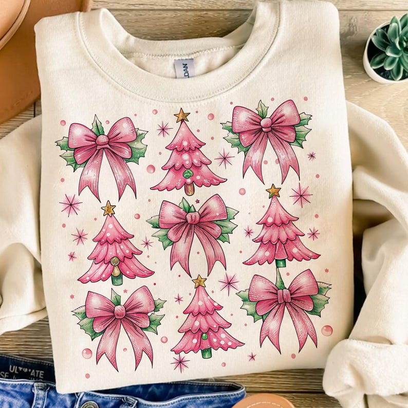 Pink Christmas Coquette Bow PNG, Christmas Season Png, Christmas Girly