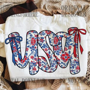 Floral USA PNG, Coquette 4 juli, 250 jaar sublimatie (digitale download)