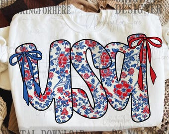 Floral USA PNG, Coquette 4th Of July 250 year Sublimation (Digital Download)