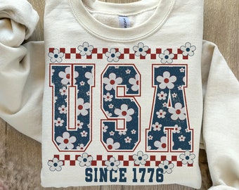 Floral Daisy USA Png, Retro America Png, 4th Of July PNG, 4th Of July Sublimation Design, Daisy America Png, Patriotic Png, Digital Download