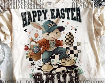 Joyeux Pâques Bruh damier png, png Joyeuses Pâques, png Pâques rétro, png Pâques enfants, png Pâques garçon, png Pâques tout-petits, Png sublimation