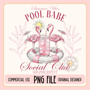 Linda piscina nena PNG Club social verano playa vibraciones rosa flamenco natación anillo imprimible camisa diseño moda camiseta impresión uso comercial