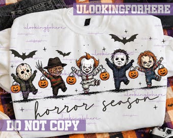 Horror season cute character, Vintage Halloween PNG, Retro Horror PNG, Spooky Season png, Gothic Halloween Sublimation, DTF Shirt Design