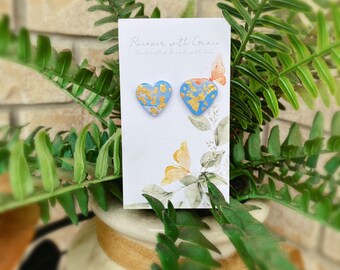 Blue, Pink and Purple Swirled Hearts with Gold Flakes