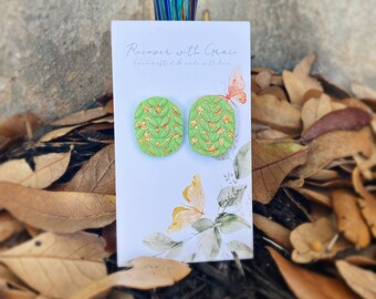 Light Green Textured Studs with Gold Flakes