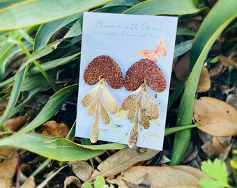 Shimmering Brown Pleather & Golden Leaf Studs