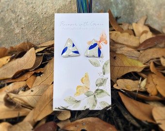 Shimmering White, Blue and Silver Triangle Studs