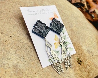 Black and Silver Celestial Hand Drop Earrings
