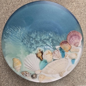 Resin Coastal Wave End Table/Coffee Table with Shells & Sea Glass