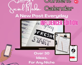 Influencer Social Media Content Calendar  , Digital Content Calendar, Social Media Marketing Planner for CONTENT CREATORS