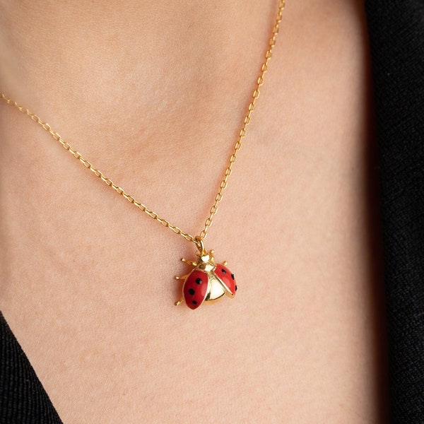 Dainty Ladybug Lucky Necklace, Tiny Ladybug Necklace, Good Luck Necklace, Cute Ladybird Necklace, Gift For Good Luck, Gift For Her, Mom Gift