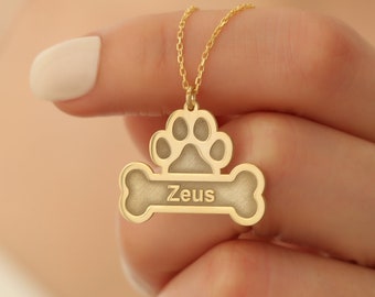 Paw Print Bone Necklace, Dog Name Bone Necklace, Loss Dog Necklace, Dog Lover Necklace, Dog Bone Pendant, Gift For Dog Lovers, Dog Mom Gift