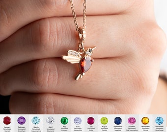 Custom Hummingbird Necklace With Birthstone, Phoenix Birthstone  Necklace, Personalized Dove Birthstone Pendant, Birthday Gift, Gift For Her